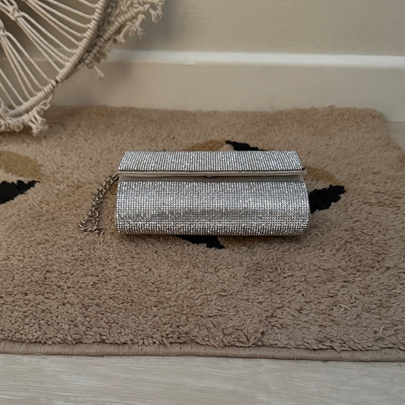 3/$10 Silver Rhinestone Clutch with Chain - Picture 3 of 6